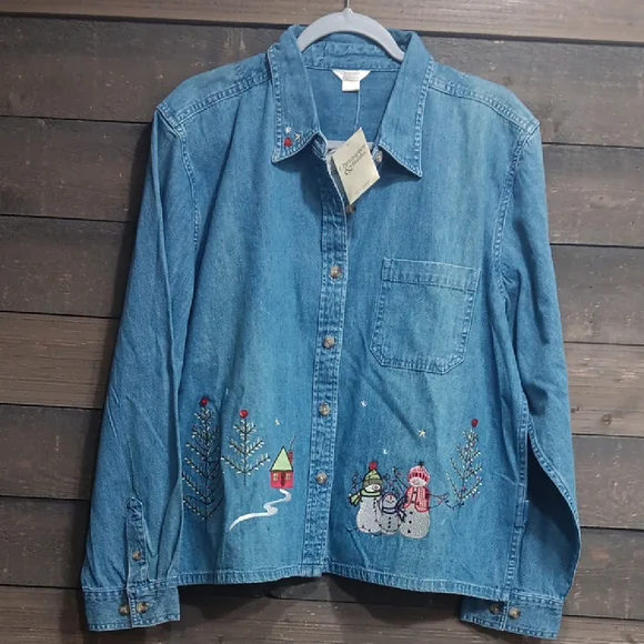 Christopher & Banks Blue Denim Shirt with Embroidery - Picture 1 of 8